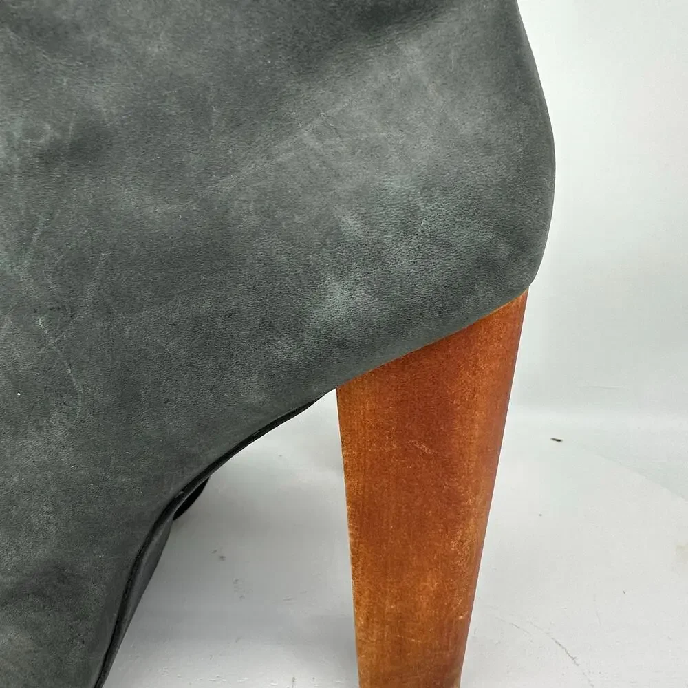 Jeffrey Campbell Lita Chunky Platform Gray Wooden Heel Leather Bootie Size 6.5